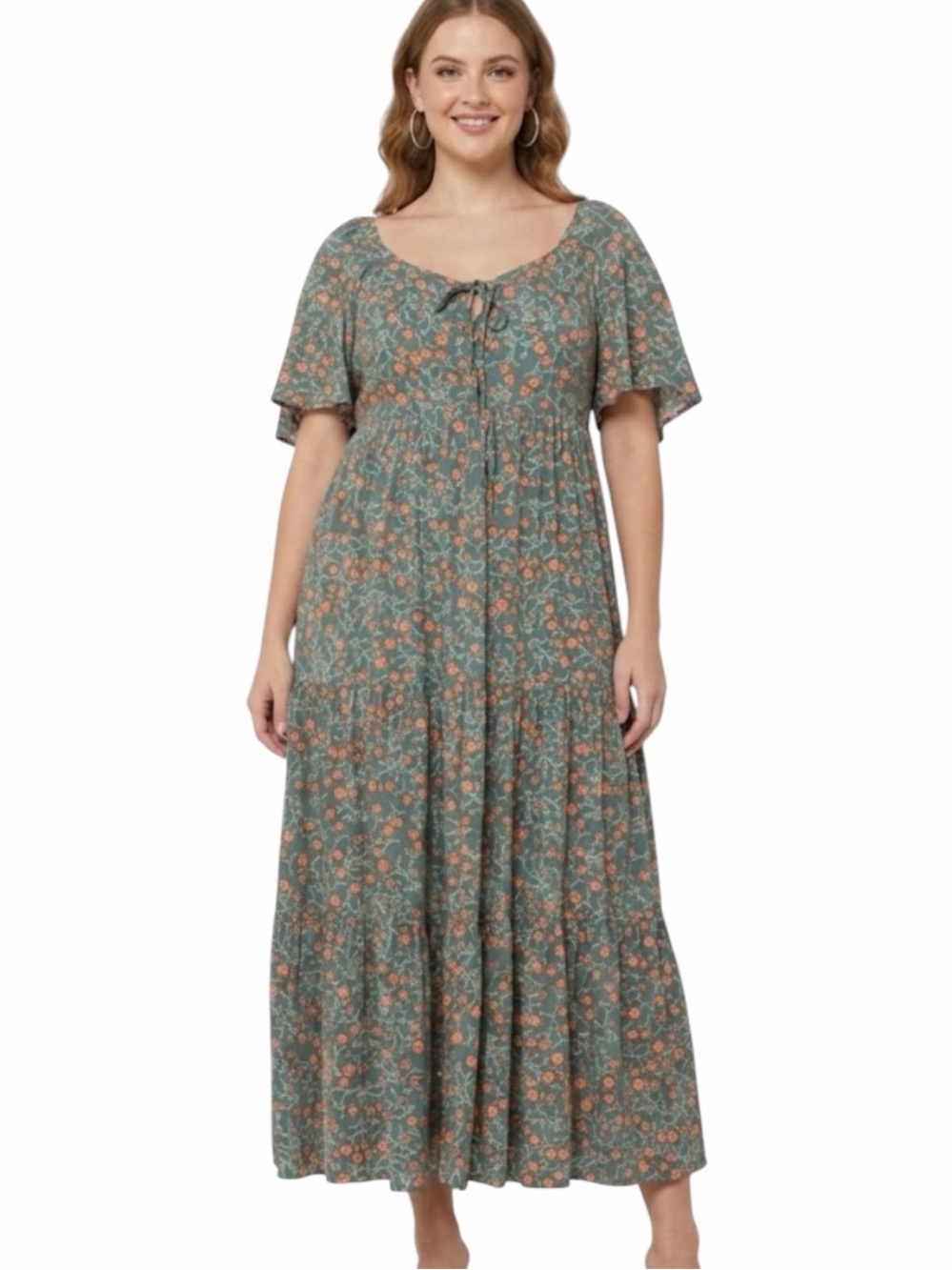 Rusttydustty Bohemian V-Neck Ditsy Floral Maxi Dress Size 2XL